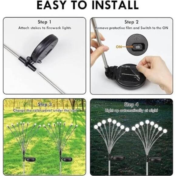 4 Pack Total 32 LED Solar Garden Lights Fairy Outdoor - Solar Firefly - Picture 7 of 8